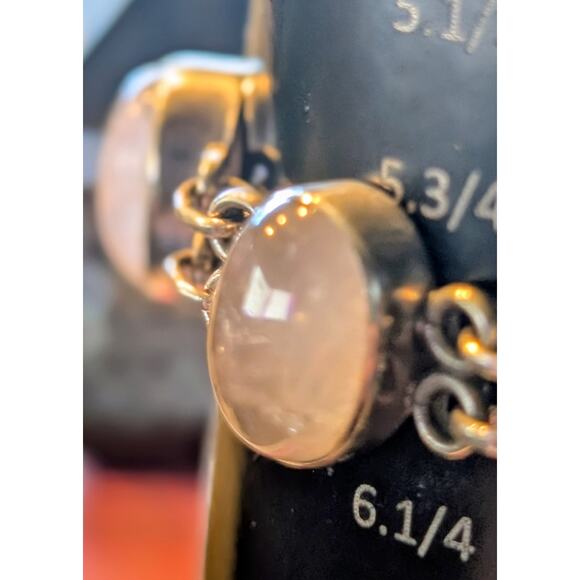 Vintage 925 Sterling Silver Rose Quartz Toggle Clasp Bracelet - Picture 10 of 12